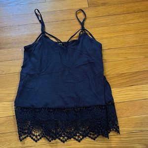 Navy tank with lace at bottom